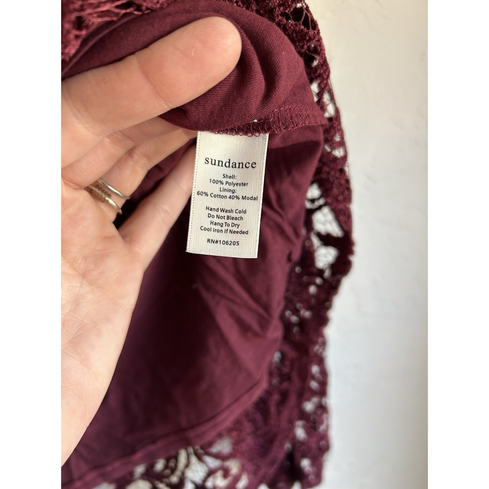 Sundance‎ Remarkable Beauty Semi Sheer Lace Top L Maroon Velvet Whimsigoth - Picture 7 of 10